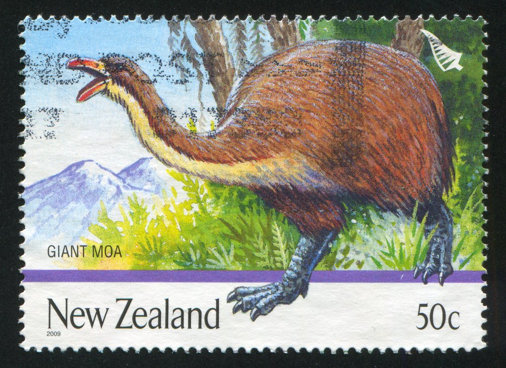 A stamp printed by New Zealand, shows Extinct Birds, Giant moa, circa 1996 | Shutterstock