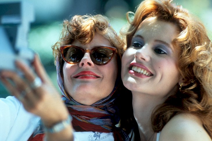 Image Credit: Getty Images / Susan Sarandon with Geena Davis on the set of Thelma and Louise.