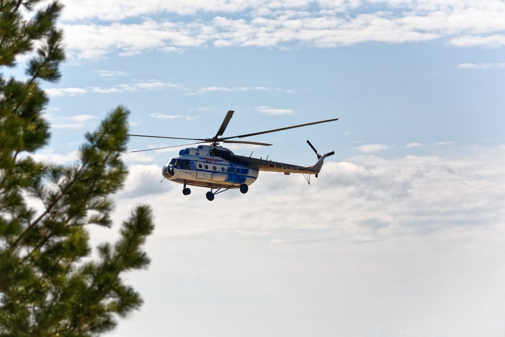 Police helicopter flying away | Shutterstock