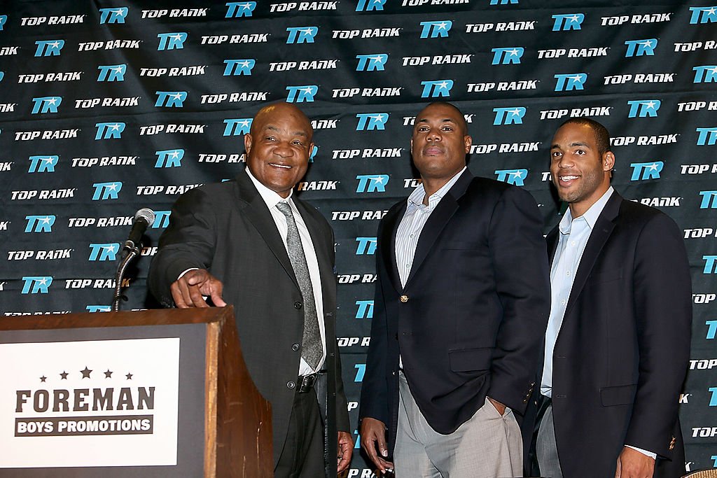 Image Source: Getty Images/Gary Miller/George Foreman, George Foreman Jr. and George Foreman IV attend a news conference announcing the formation of Foreman Boys Promotions which will be run by his sons at The Frank Erwin Center on March 19, 2013 in Austin, Texas