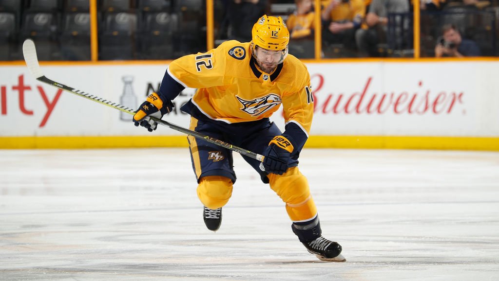 Image Credit: Getty Images / Mike Fisher #12 of the Nashville Predators skates against the Buffalo Sabres in his 1100th career NHL game on March 31, 2018 at Bridgestone Arena in Nashville.