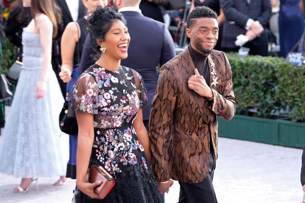 Taylor Simone Ledward and Chadwick Boseman attend the 25th annual Screen Actors Guild Awards at The Shrine Auditorium on January 27, 2019 in Los Angeles, California. (Photo by Sarah Morris/Getty Images)