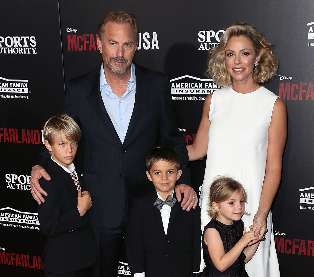 Image Credit: Getty Images / Actor Kevin Costner, wife Christine Baumgartner and children attend the premiere of Disney's "McFarland, USA" at the El Capitan Theatre on February 9, 2015. Image Credit: Getty Images / Actor Kevin Costner, wife Christine Baumgartner and children attend the premiere of Disney's "McFarland, USA" at the El Capitan Theatre on February 9, 2015.
