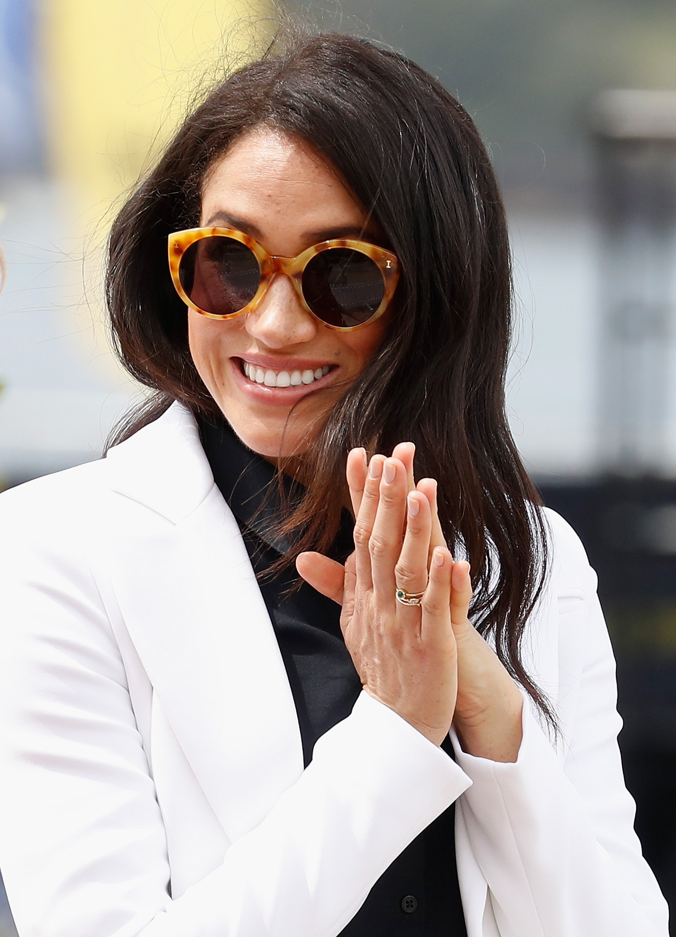 Image Credits: Getty Images / Chris Jackson | Meghan, Duchess of Sussex during the JLR Drive Day at Cockatoo Island on October 20, 2018 in Sydney, Australia.