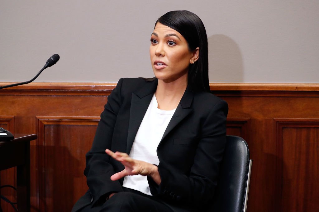 Image Credit: Getty Images / Kourtney Kardashian speaks in the Russell Senate Office Building on April 24, 2018 in Washington, DC.