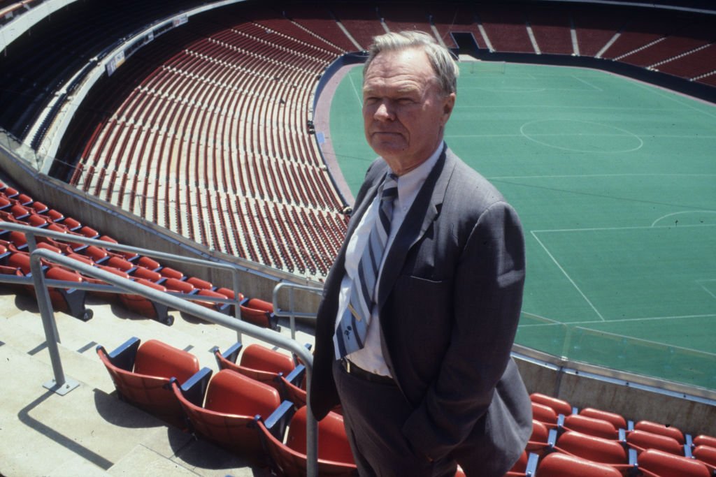Image Source: Getty Images/Ross Lewis/Owner Wellington Mara of the New York Giants stands at the newly built Giants Stadium on June 15, 1978 in East Rutherford, New Jersey