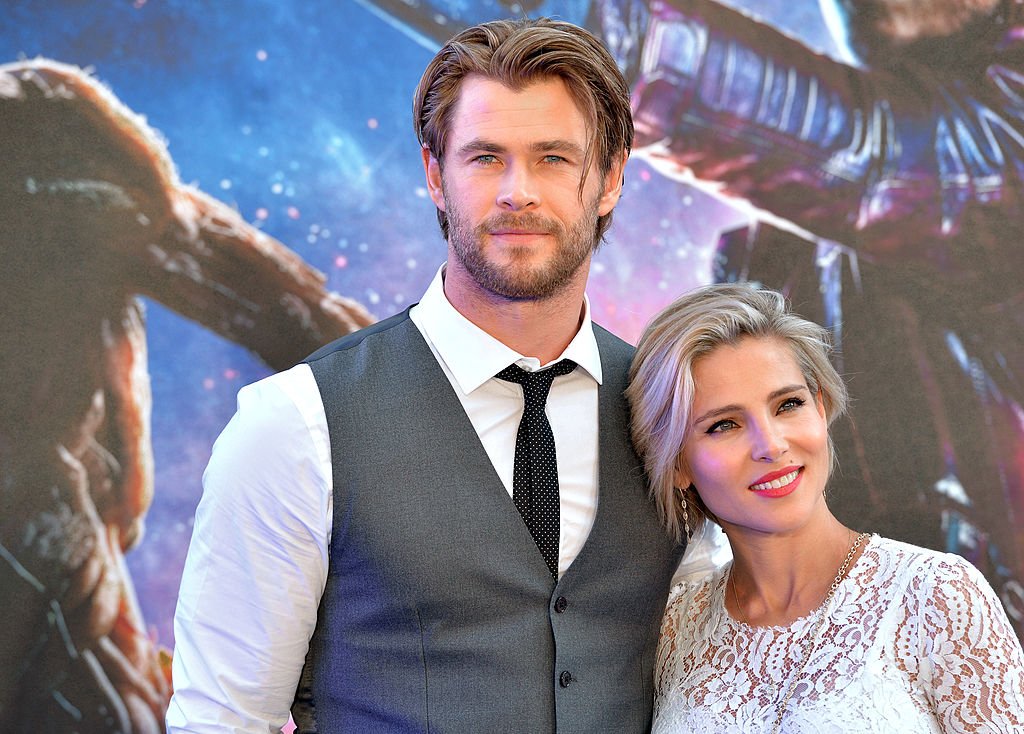 Image Source: Getty Images/Anthony Harvey | Chris and Elsa at the Guardians of the Galaxy premier Image Source: Getty Images/Anthony Harvey | Chris and Elsa at the Guardians of the Galaxy premier