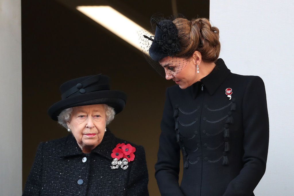 Image Credit: Getty Images / Queen Elizabeth II and Catherine, Duchess of Cambridge attend the annual Remembrance Sunday memorial at The Cenotaph on November 10, 2019 in London, England.