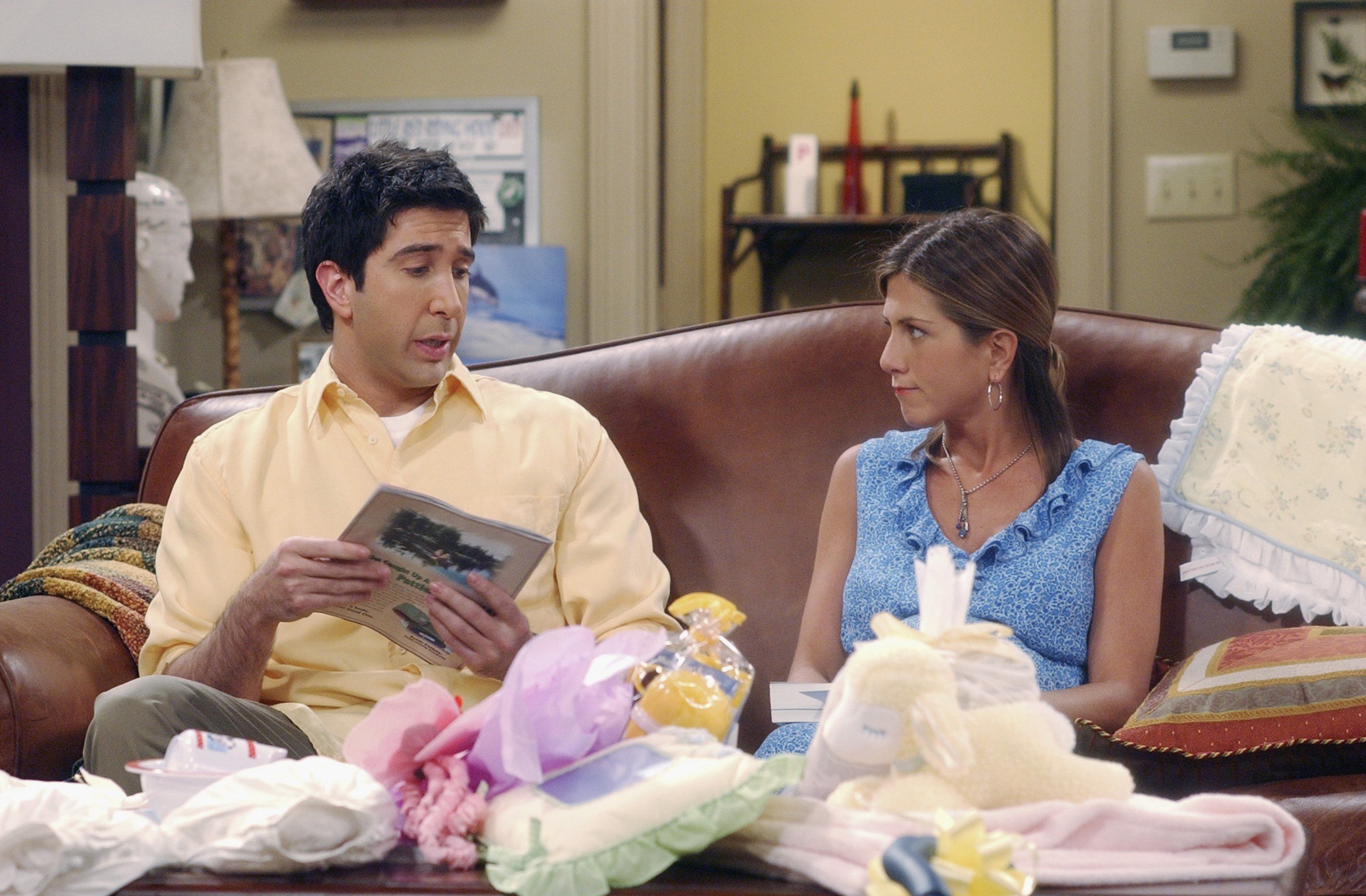 David Schwimmer and Jennifer Aniston on the set of Friends / Getty Images
