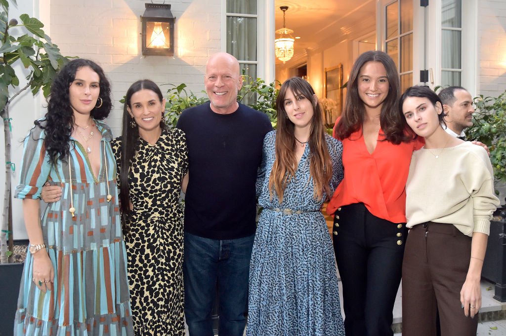 Image Credits: Getty Images / Stefanie Keenan | (L-R) Rumer Willis, Demi Moore, Bruce Willis, Scout Willis, Emma Heming Willis and Tallulah Willis attend Demi Moore's 'Inside Out' Book Party on September 23, 2019 in Los Angeles, California.