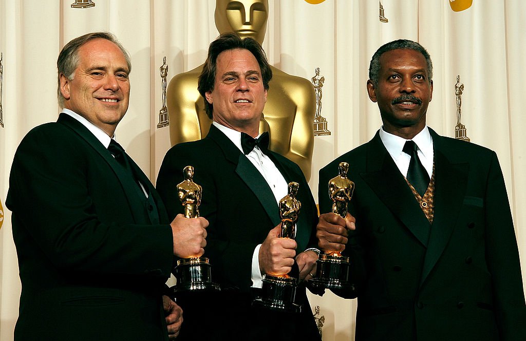 Image Credits: Getty Images / Vince Bucci | Sound editors (L-R) Michael Minkler, Bob Beemer, and Willie Burton pose wit their Best Achievement in Sound award for "Dreamgirls"