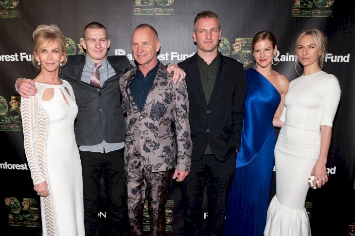 Image Credit: Getty Images/D Dipasupil | Sting and his family at the 25th Anniversary Concert for the Rainforest Fund on April 17, 2014