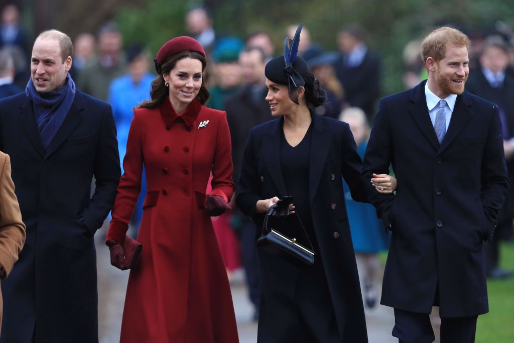 Image Credit: Getty Images / Prince William, Duke of Cambridge, Catherine, Duchess of Cambridge, Meghan, Duchess of Sussex and Prince Harry, Duke of Sussex leave after attending Christmas Day Church service at Church of St Mary Magdalene on the Sandringham estate on December 25, 2018.