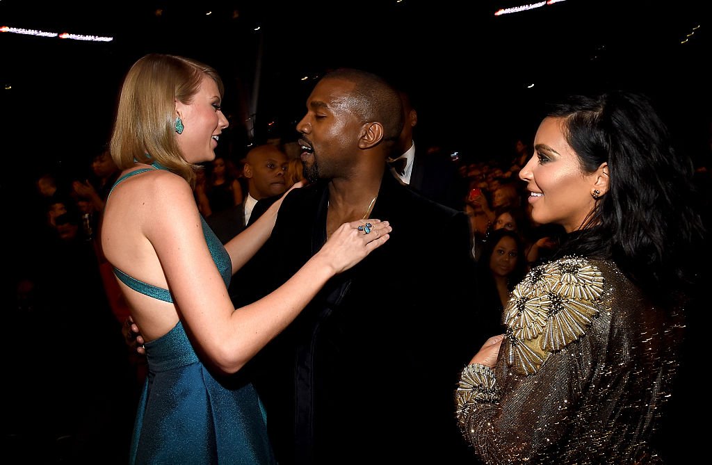Image Credit: Getty Images / Taylor Swift, Kanye West and Kim Kardashian attend The 57th Annual GRAMMY Awards on February 8, 2015 in Los Angeles, California.