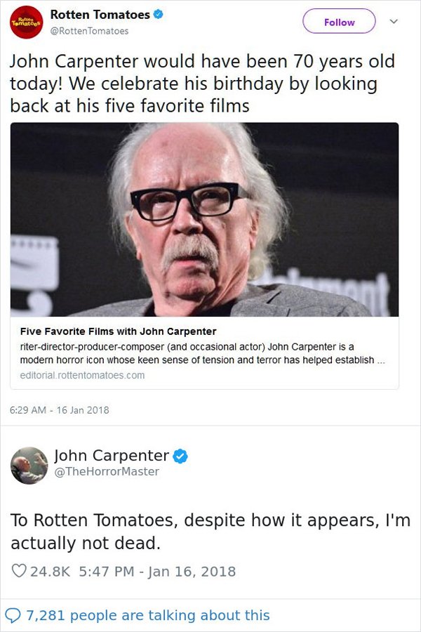 Image credits: Twitter/RottenTomatoes - Twitter/TheHorrorMaster Image credits: Twitter/RottenTomatoes - Twitter/TheHorrorMaster