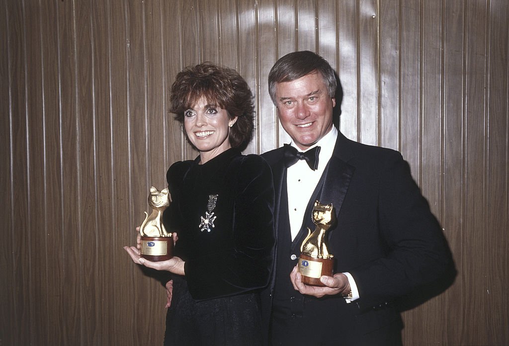 Image Credit: Getty Images / American actors Linda Gray and Larry Hagman, performers of the TV series Dallas, showing smiling the Telegatto awards.