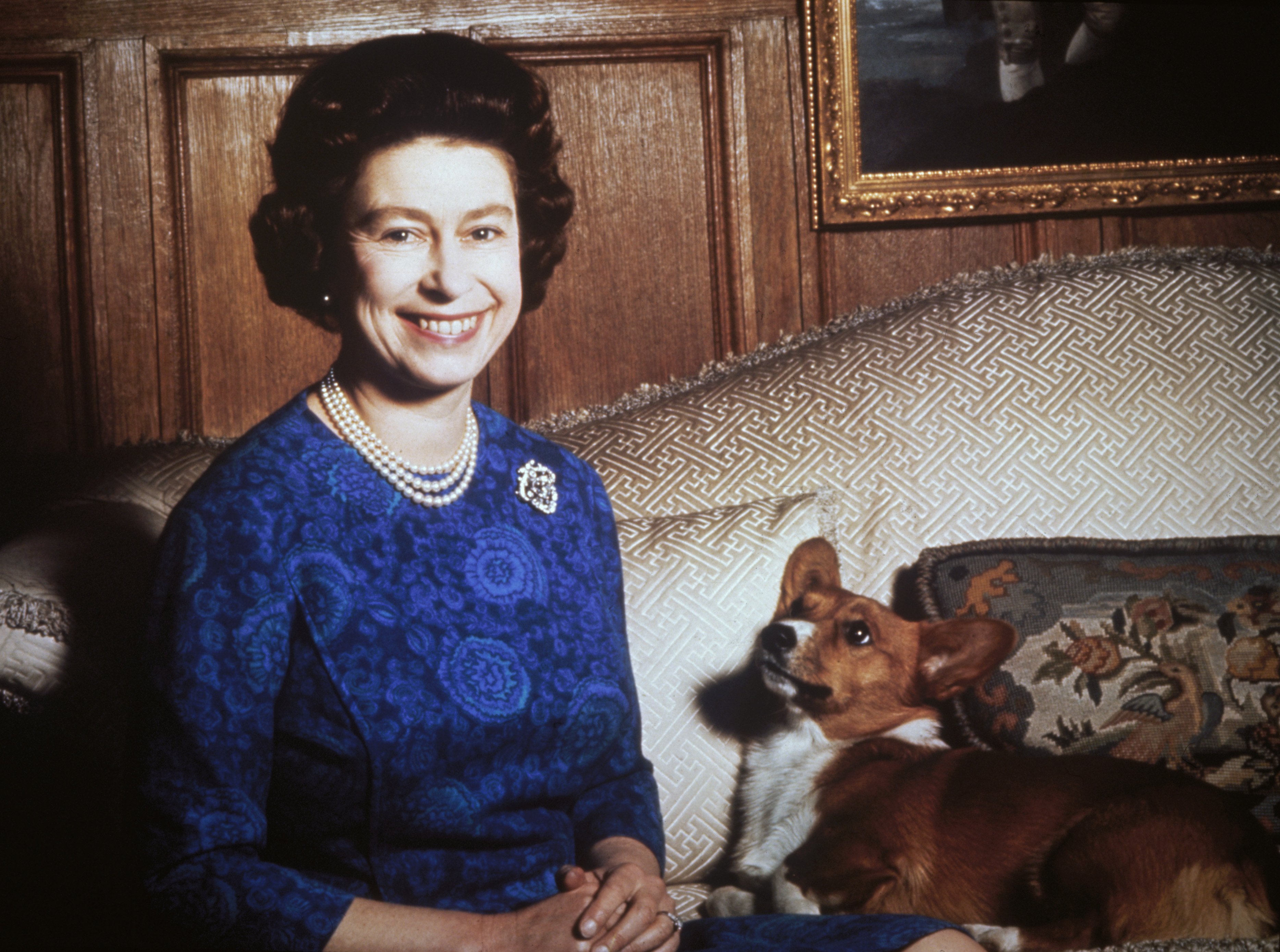Image Source: Getty Images/The Queen with one of her dogs