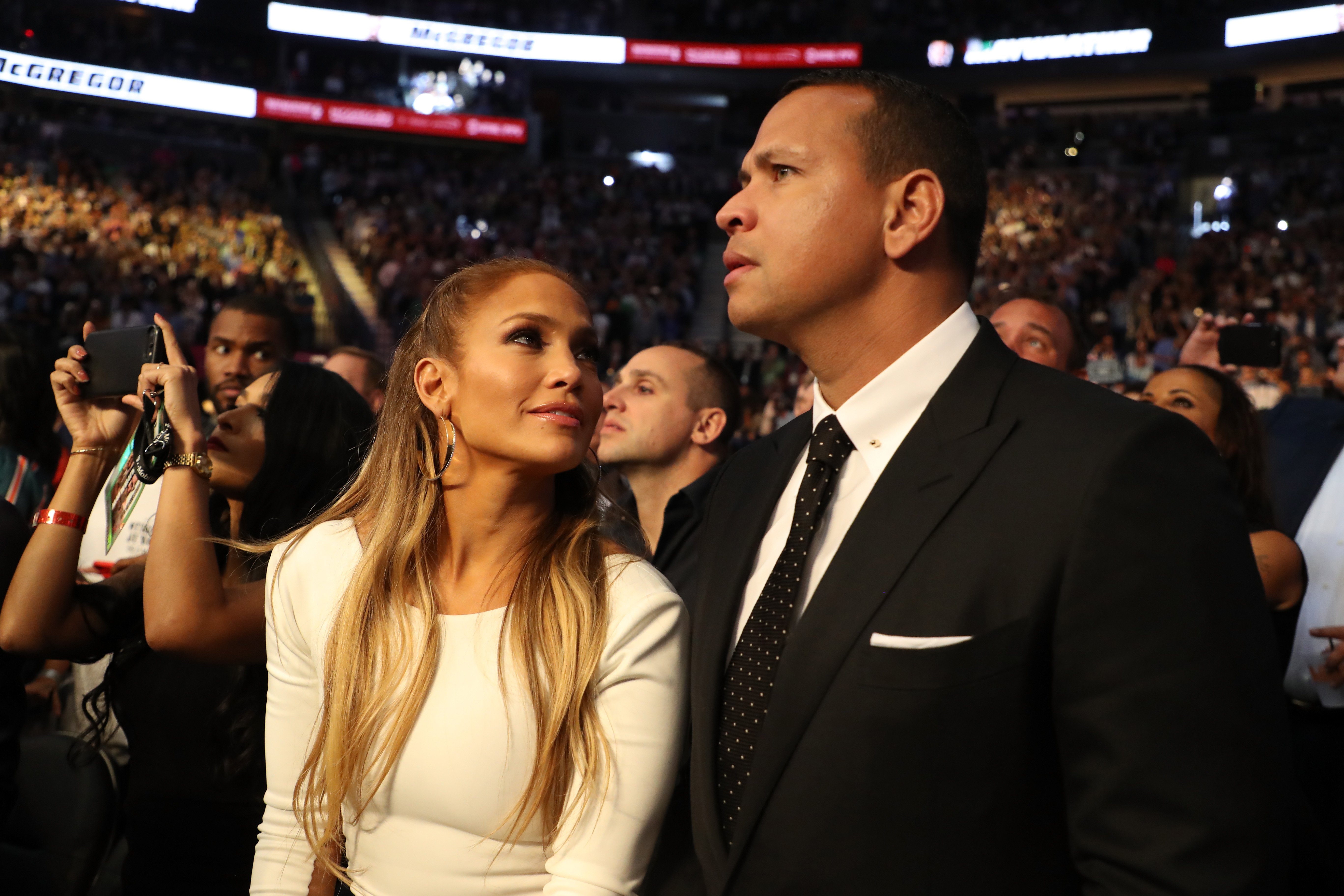 Image Credit: Getty Images / Jennifer Lopez and fiancé, Alex Rodriguez, at an event.
