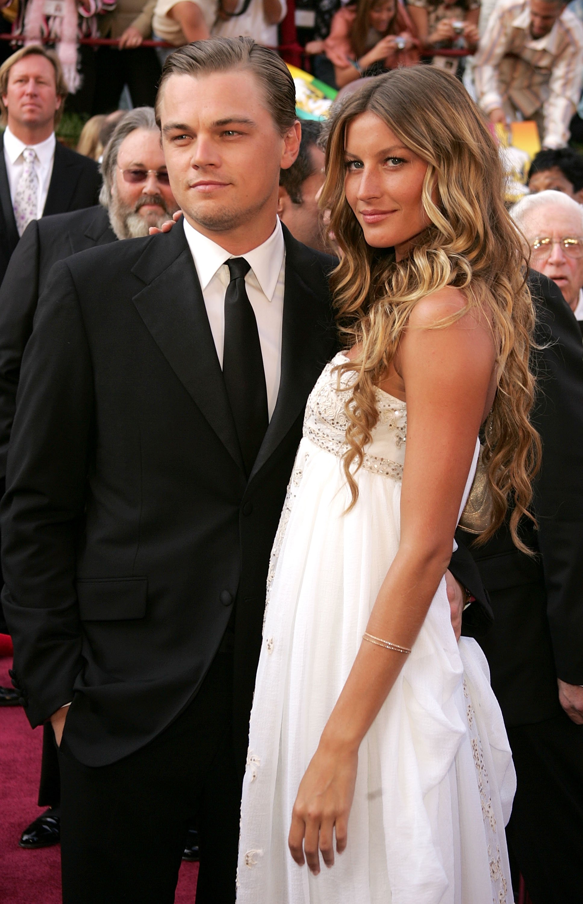 Image Source: Getty Images/Frank Micelotta| Actor Leonardo DiCaprio, nominated for Best Actor for his role in "The Aviator," arrives with girlfriend Brazilian model Gisele Bundchen at the 77th Annual Academy Awards at the Kodak Theater on February 27, 2005 in Hollywood, California