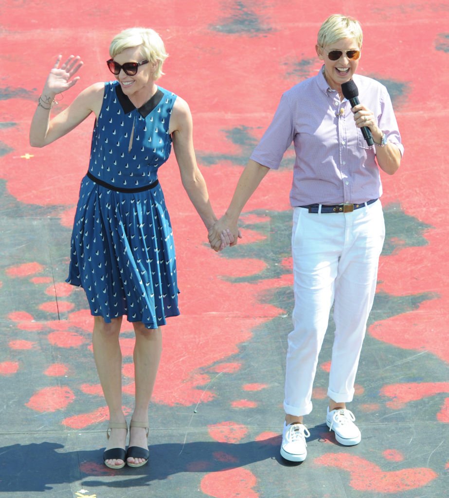 Image Source: Getty Images/James D. Morgan| TV star Elenn Degeneres records an episode of her show on a stage in Sydney Harbour on March 26, 2013 in Sydney, Australia