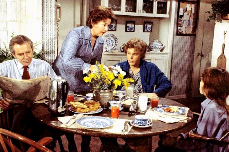 Image Credits: Getty Images / Walt Disney Television | Buddy (Kristy McNichol) was upset that Willie's (Gary Frank) romance interfered with helping her overcome the fear of diving. James Broderick (Doug) and Sada Thompson (Kate) also starred.