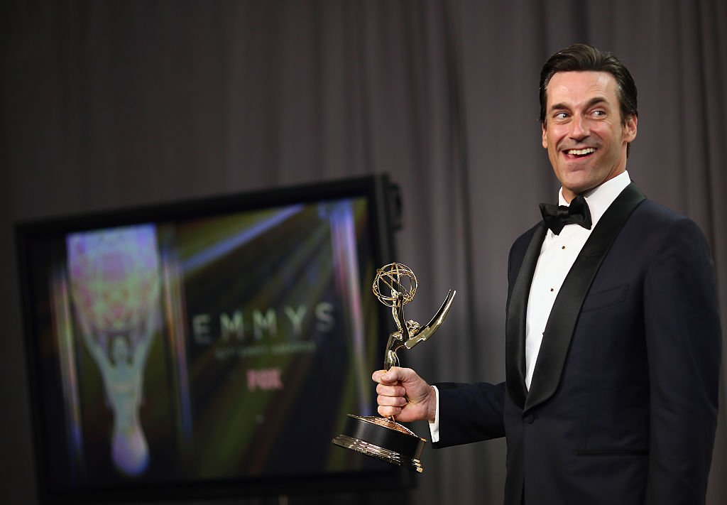 Image Credits: Getty Images / Mark Davis | Actor Jon Hamm, winner of the award for Outstanding Lead Actor in a Drama Series for 'Mad Men', poses in the press room at the 67th Annual Primetime Emmy Awards at Microsoft Theater on September 20, 2015 in Los Angeles, California.