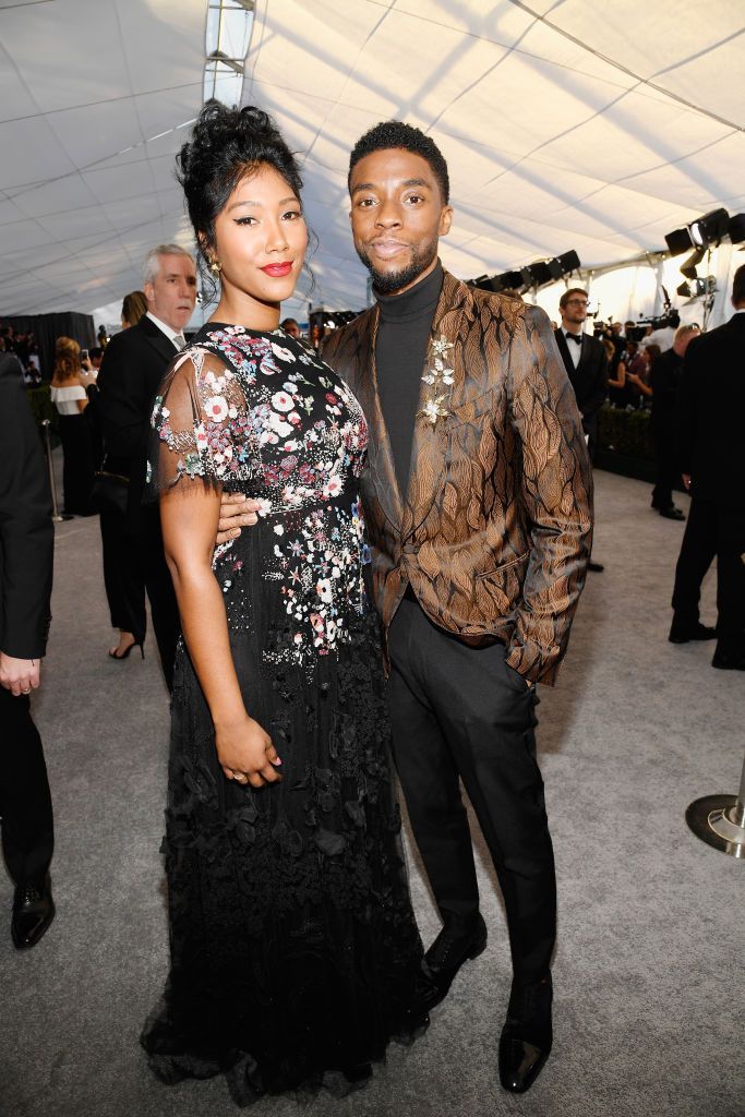 Taylor Simone Ledward and Chadwick Boseman attends the 25th Annual Screen Actors Guild Awards at The Shrine Auditorium on January 27, 2019 in Los Angeles, California. (Photo by Kevork Djansezian/Getty Images)