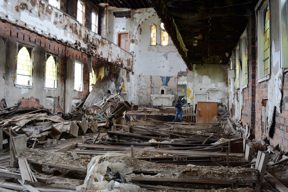 Destroyed Interior of an Abandoned Synagogue In Detroit | Shutterstock Destroyed Interior of an Abandoned Synagogue In Detroit | Shutterstock