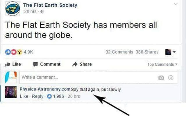 Image credits: Facebook/The Flat Earth Society Image credits: Facebook/The Flat Earth Society