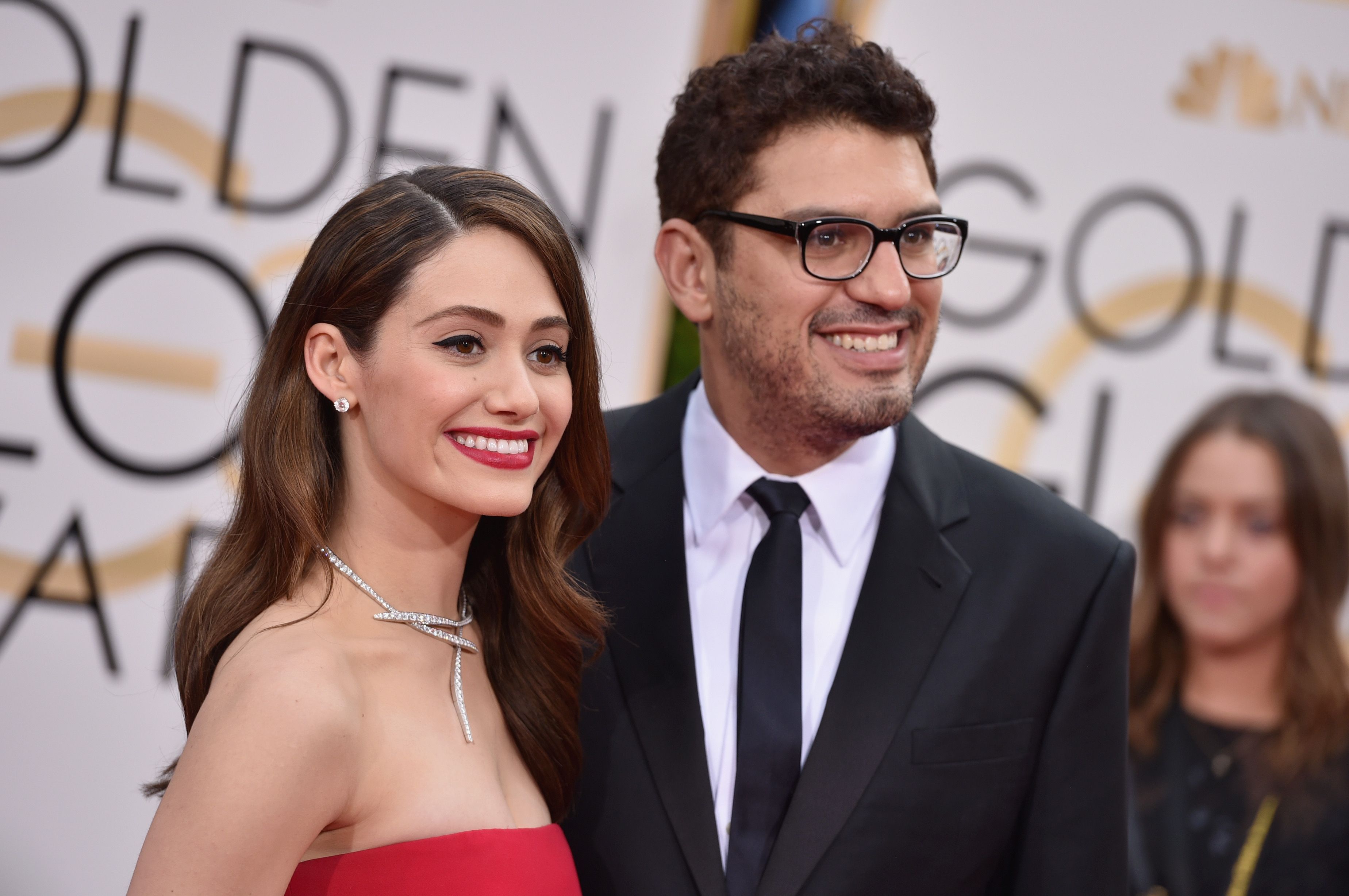 Sam Esmail and Emmy Rossum arrives at the 73rd Annual Golden Globe Awards / Getty Images Sam Esmail and Emmy Rossum arrives at the 73rd Annual Golden Globe Awards / Getty Images