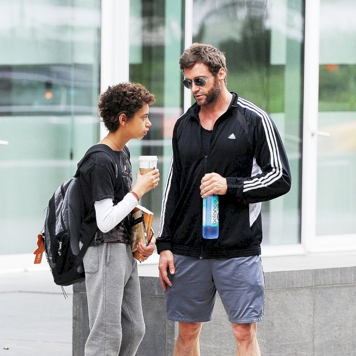 Image Credit: Getty Images / Hugh Jackman in New York with his son, Oscar.