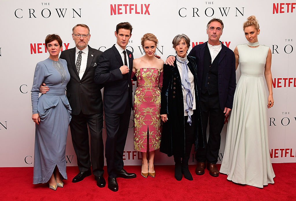 Image Credits: Getty Images / David M. Benett / WireImage | Victoria Hamilton, Jared Harris, Matt Smith, Claire Foy, Dame Eileen Atkins, Greg Wise and Vanessa Kirby attend the World Premiere of new Netflix Original series "The Crown" at Odeon Leicester Square on November 1, 2016 in London, England.
