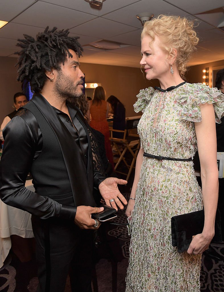 Image Source: Getty Images/Charley GallayRecording artist Lenny Kravitz (L) and actress Nicole Kidman pose in the green room during the Hollywood Film Awards on November 6, 2016 in West Hollywood, California