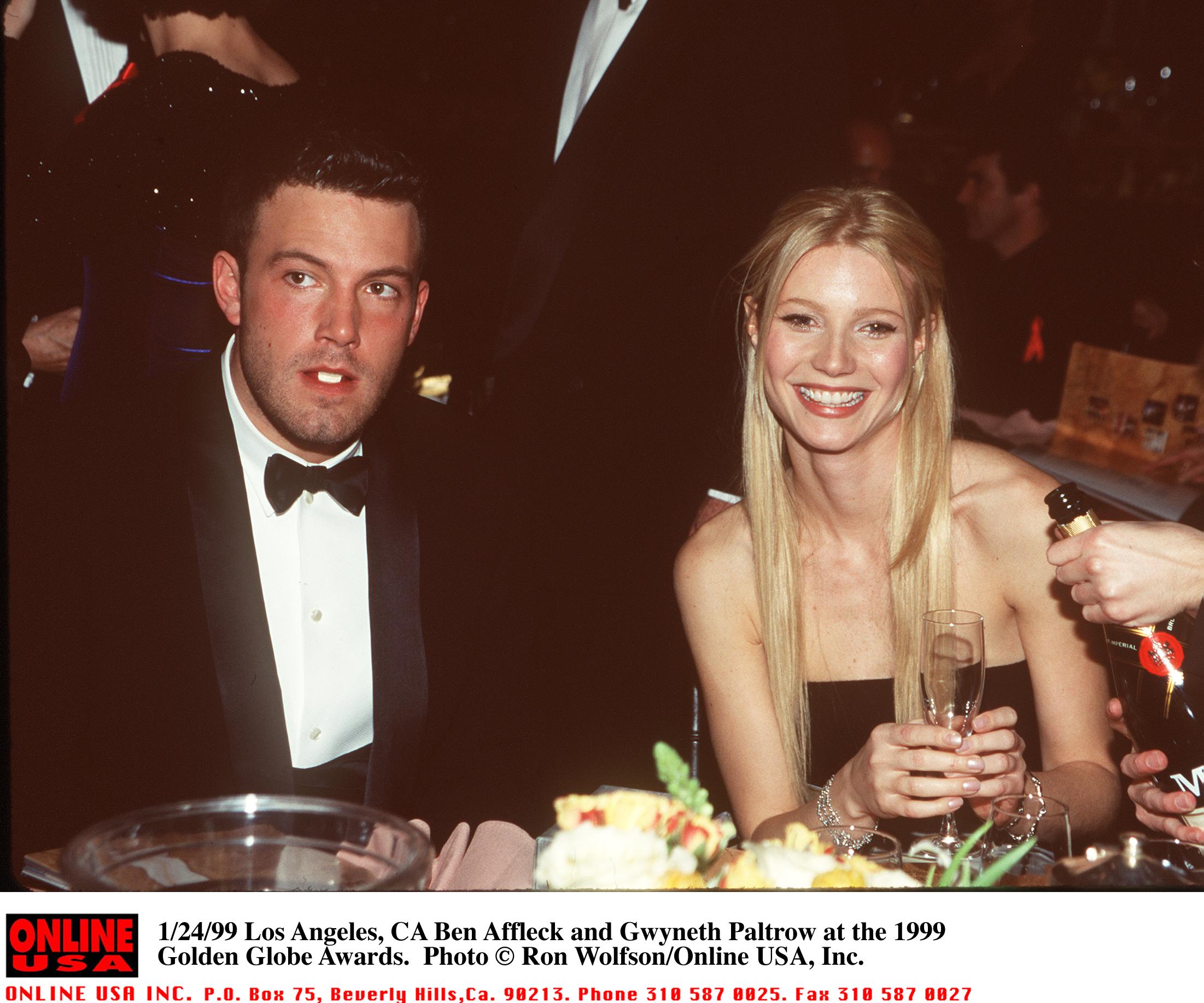 Image Credits: Getty Images / Ron Wolfson / Online USA | Ben Affleck and Gwyneth Paltrow at the 1999 Golden Globe Awards January 24, 1999 in Los Angeles, CA. Image Credits: Getty Images / Ron Wolfson / Online USA | Ben Affleck and Gwyneth Paltrow at the 1999 Golden Globe Awards January 24, 1999 in Los Angeles, CA.