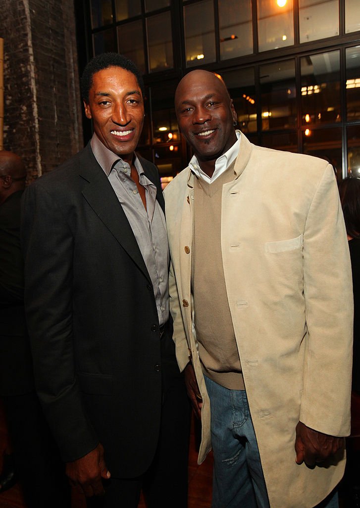 Image Credits: Getty Images / Barry Brecheisen / WireImage | Scottie Pippen and Michael Jordan attend the surprise birthday celebration for Scottie Pippen at Sunda on September 24, 2012 in Chicago, Illinois.