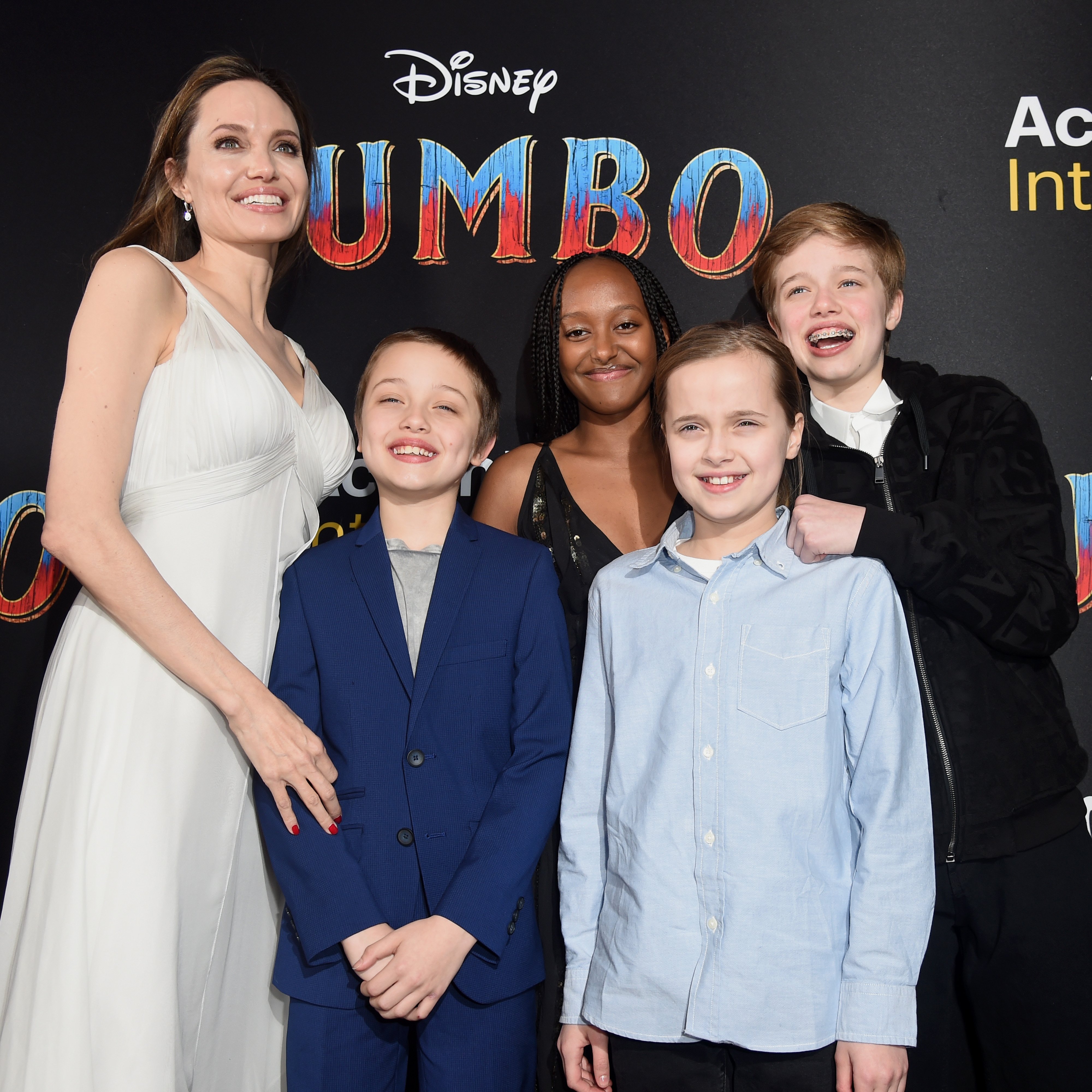 Image Credit: Getty Images/Kevin Winter | Angelina with the Jolie-Pitt kids at the Dumbo premier