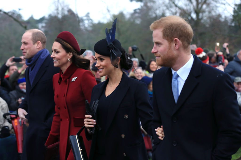 Image Credit: Getty Images / Prince William, Duke of Cambridge, Catherine, Duchess of Cambridge, Meghan, Duchess of Sussex and Prince Harry, Duke of Sussex leave after attending Christmas Day Church service at Church of St Mary Magdalene on the Sandringham estate on December 25, 2018.
