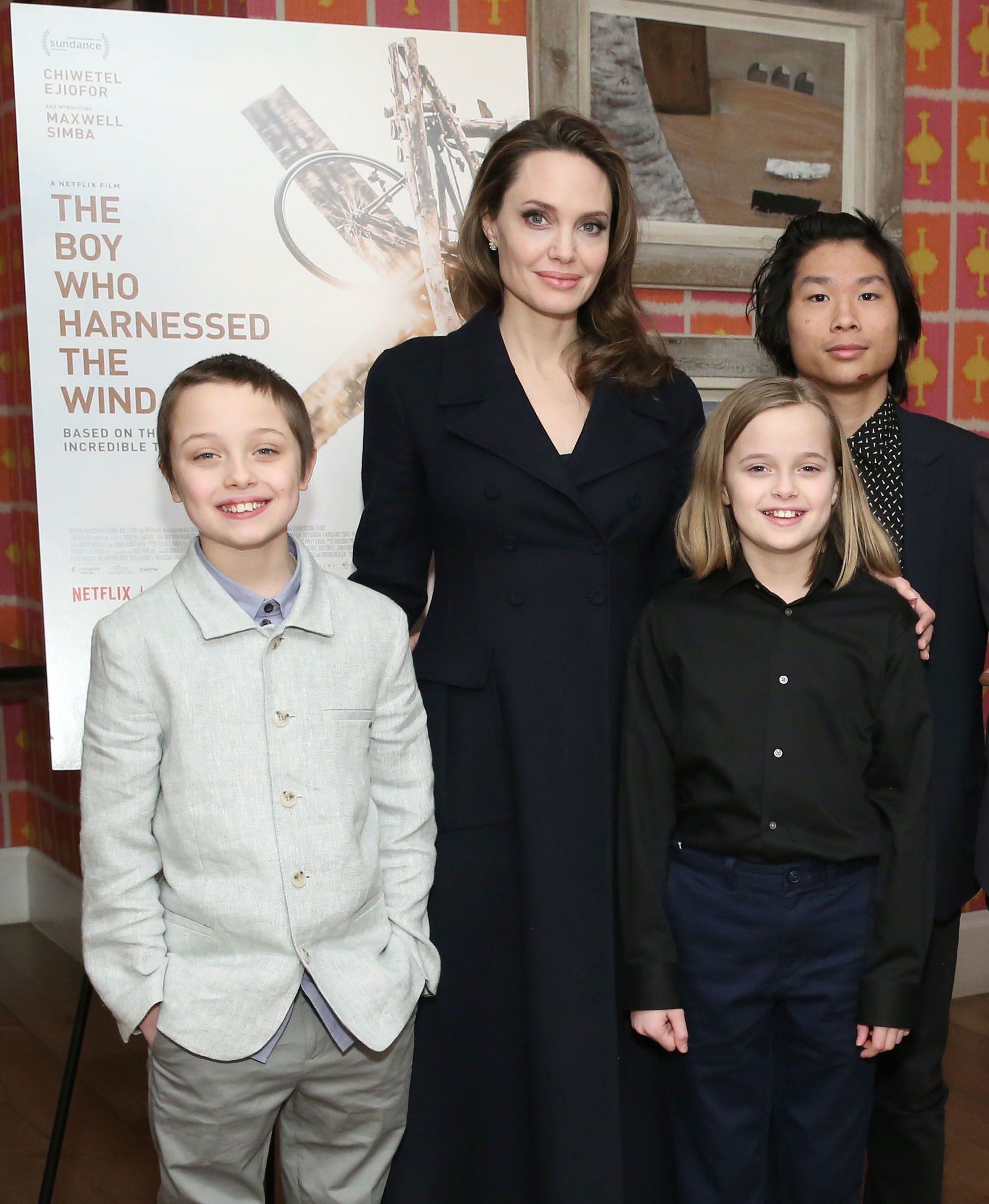 Angelina with her youngest kids, Knox and Vivienne, and Pax / Getty Images