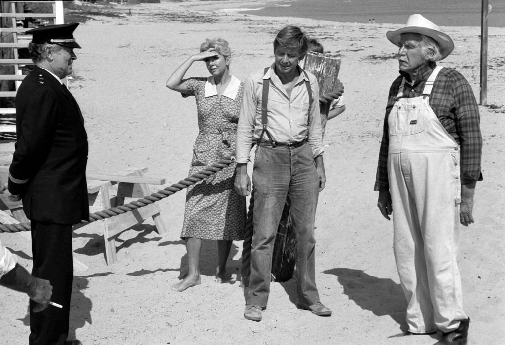 Image Credits: Getty Images / CBS | Michael Learned as Olivia Walton, Ralph Waite as John Walton and Will Geer as Grandpa Zeb Walton, in the episode 'The Seashore', in the CBS television series "The Waltons," August 5, 1977.