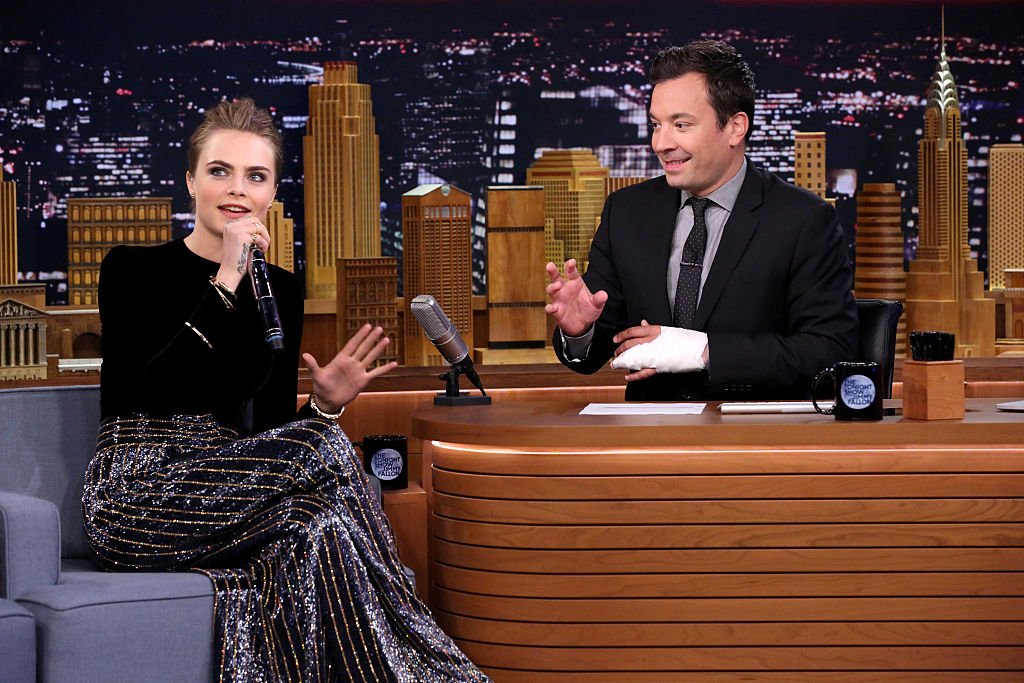 Image Credit: Getty Images / Actress Cara Delevingne during an interview with host Jimmy Fallon on July 16, 2015. Image Credit: Getty Images / Actress Cara Delevingne during an interview with host Jimmy Fallon on July 16, 2015.