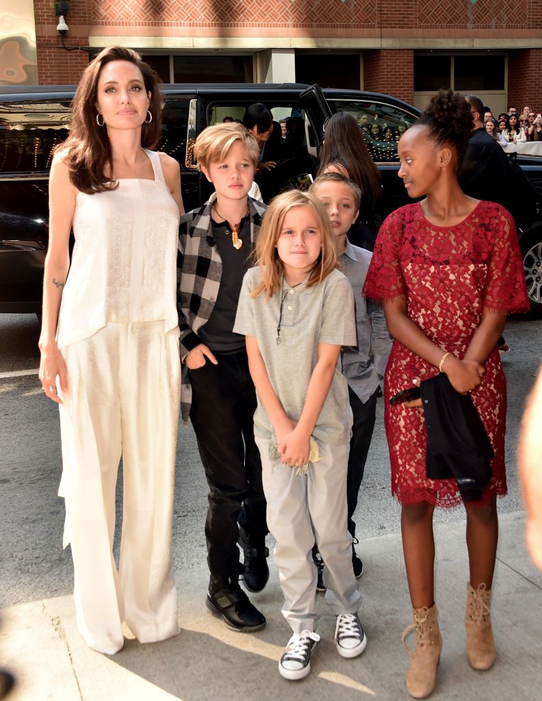 Angelina Jolie with her children Shiloh Pitt Jolie, Vivienne Marcheline Pitt Jolie, Zahara Marley Pitt Jolie, Knox Leon Pitt Jolie/Photo:Getty Images