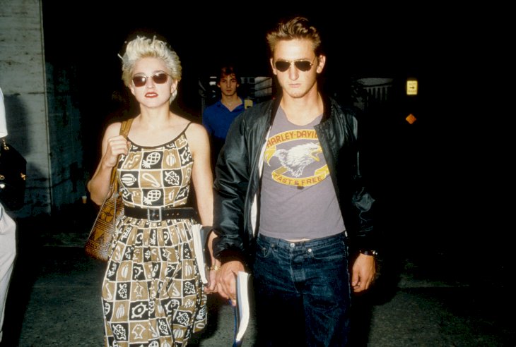 Madonna and Sean Penn leave rehearsals for their play 'Goose and Tom Tom' in August 1986 in New York City, New York. (Photo by Vinnie Zuffante/Michael Ochs Archives/Getty Images)