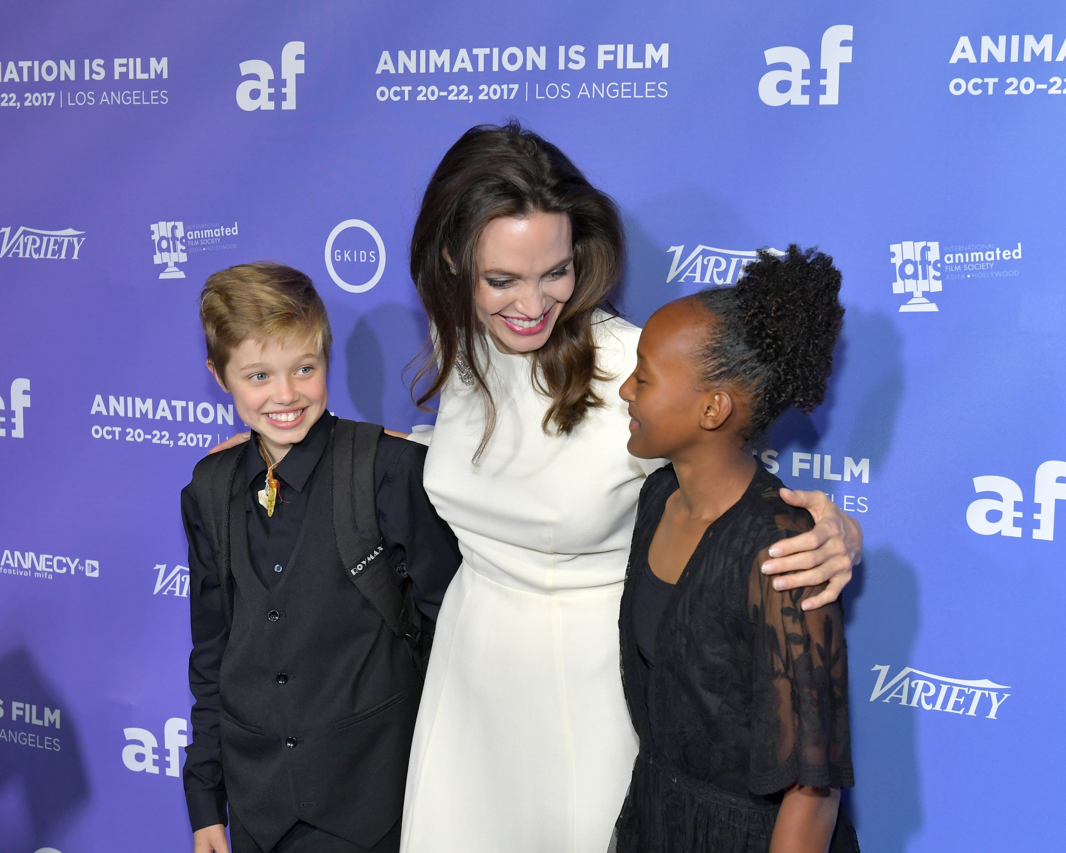 Image Credit: Getty Images/Neilson Barnard | Jolie with Shilo and Zahara at the "Breadwinner" premier