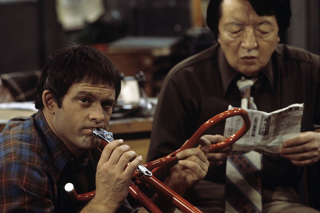 Image Credit: Getty Images / Max Gail, Jack Soo on set for Barney Miller. Image Credit: Getty Images / Max Gail, Jack Soo on set for Barney Miller.