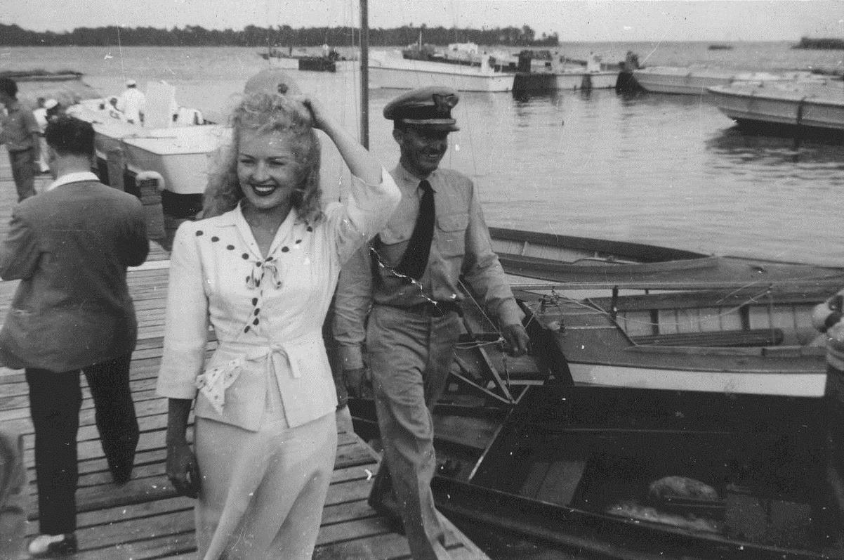 Image Source: Wikimedia Commons|Betty Grable visits the Marines at New River, North Carolina.